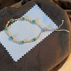 African Malachite Station Bolo Bracelet Yellow Rhodium, Stainless Steel 9.90 ctw